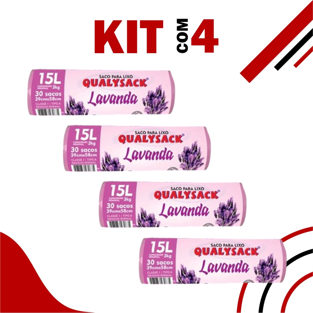 Kit 4 Saco de Lixo Perfumado 120un Lavanda 15L Sacos Pia Banheiro Cozinha Anti Odores e Insetos 4 RL