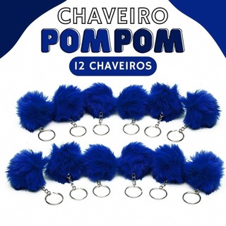 Chaveiro Pompom Pelúcia Azul Royal 50mm - C/ 12 Unidades - BRX