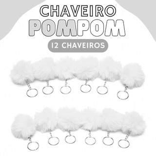 Chaveiro Pompom Pelúcia Branco 50mm - C/ 12 Unidades - BRX