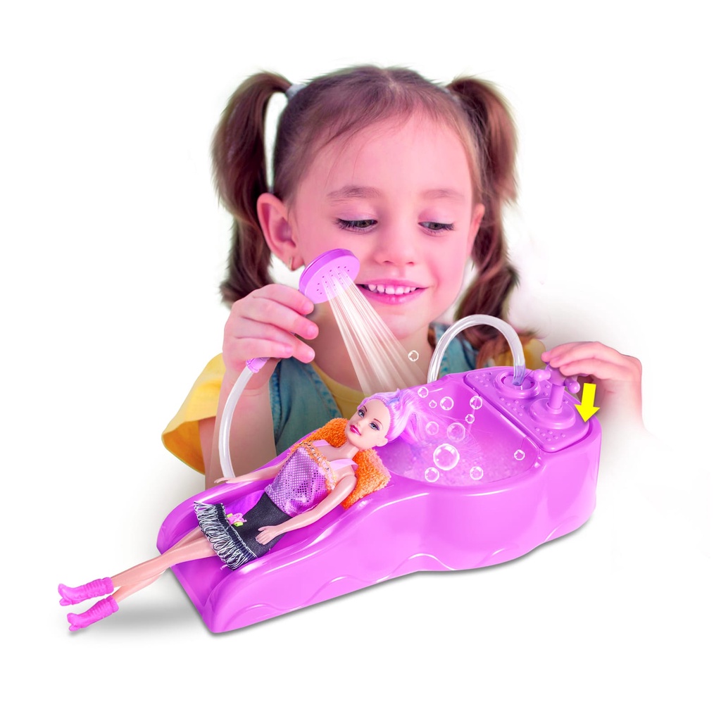 Lavatório Fashion + Boneca + Acessórios - Ducha sai água de verdade - LUA 287
