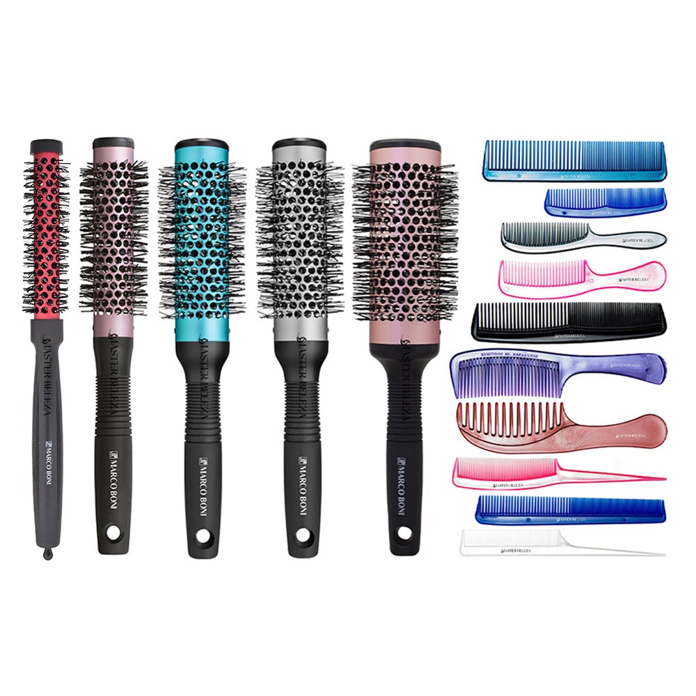 Kit 5 Escovas Térmicas Vazadas Salon Profissional +10 Pentes Colorido