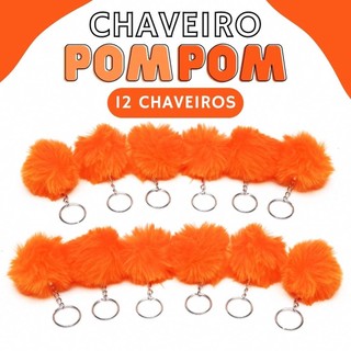Chaveiro Pompom Pelúcia Laranja Neon 50mm - C/ 12 Unidades - BRX