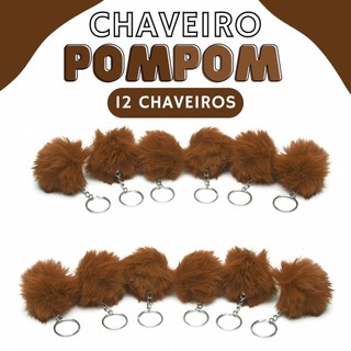 Chaveiro Pompom Pelúcia Marrom Havana 50mm - C/ 12 Unidades - BRX
