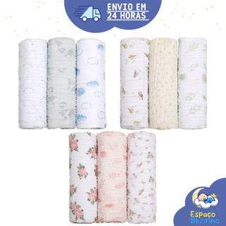 CUEIRO SWADDLE SOFT BAMBOO MAMI 1,20m X 1,20m CONTEM 03 UNIDADES em Oferta na Shopee