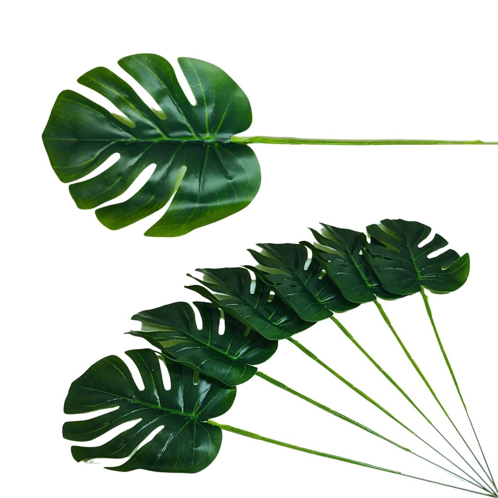 Folha Artificial Verde de Planta Costela de Adão Luxo, Folhas Artificiais Realistas para Decoração de Ambientes Internos