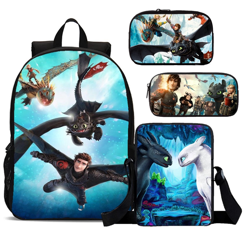 Kit Escolar Mochila Lancheira Estojo Box e Estojo Pequeno Como Treinar o seu Dragão Soluço Astrid Banguela