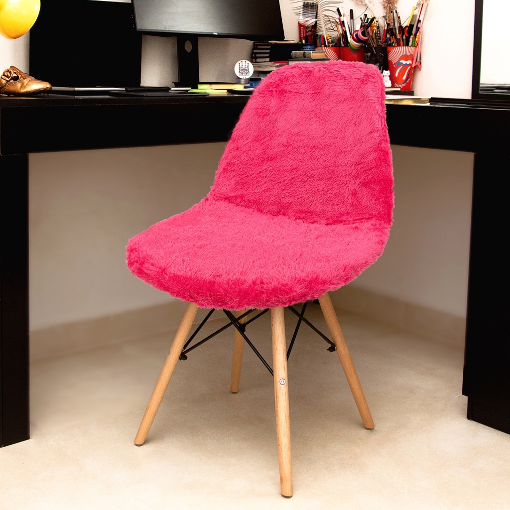 Capa Cadeira Eames Eiffel Pelo Curto Pink escritório estudo manicure penteadeira escrivaninha quarto decoração feminino menina