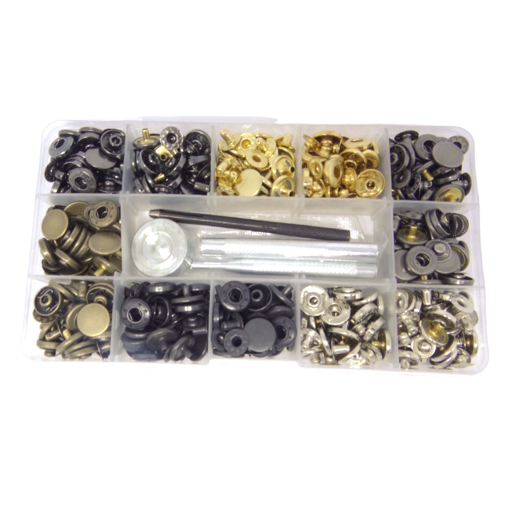 Kit Aplicador Manual + Estojo Com 120 Botões Pressão Metal