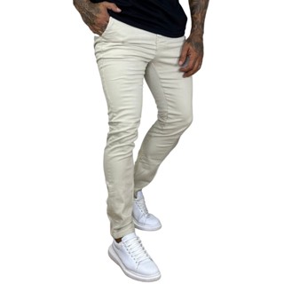 Calça De Sarja Masculina Bolso Faca / Embutido Alfaiataria Bege