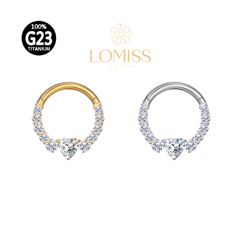 Piercing Septo Rook Conch Nariz Argola Titânio Pvd G23 Zircônia Coração Cravejada Lomiss piercing