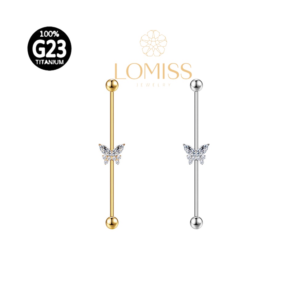 Piercing Transversal Titânio PVD Borboleta Zircônia 《Lomiss  piercing》 - Fashion Accessories