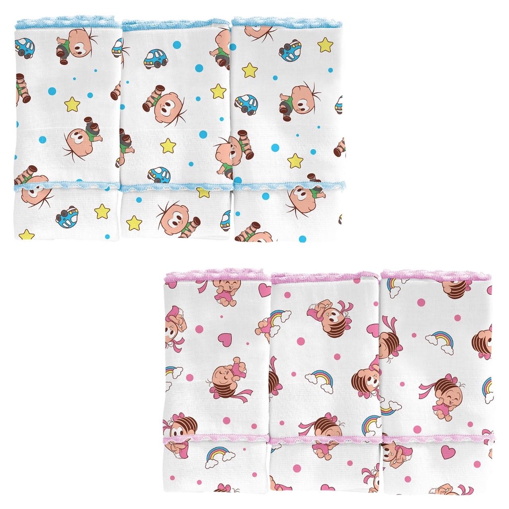 Pano de Boca 3 unidades Turma da Mônica Baby 100% Algodão Incomfral em Oferta na Shopee