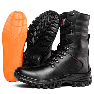 Bota Coturno Militar Cano  Médio Em Couro Com Zíper Preto