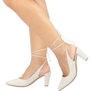 Sapato Feminino Scarpin Amarração Bico Fino Confortável Salto Alto Fino Macio De Amarrar Luxo