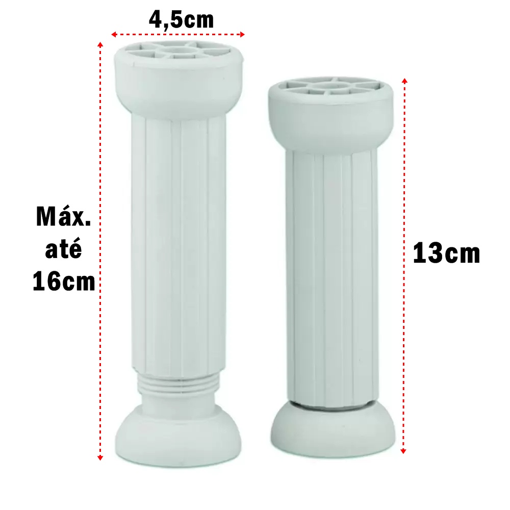 Pés Para Móveis Armário 13cm Regulável - 13 A 17cm + Parafusos cinza gabinetes Cód. 2125-6