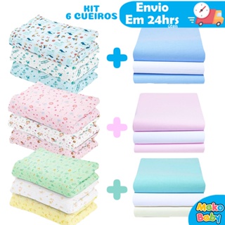 Kit 6 Cueiro Bebê Flanelado Estampado e Liso 80cm x 50cm 100% algodão em Oferta na Shopee