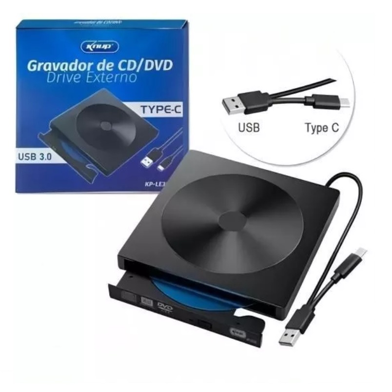 Drive Gravador De CD Dvd Externo Usb 3.0 Type C - Super Slim Ultra Portatil