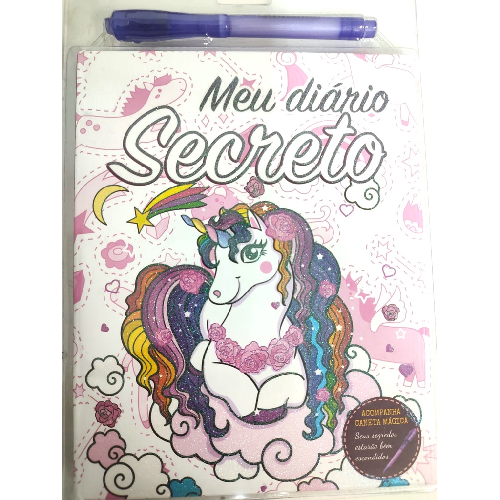 Diários com capa do unicórnio e menina meu segredo que já vem  caneta mágica. Escolha qual capa você quer.