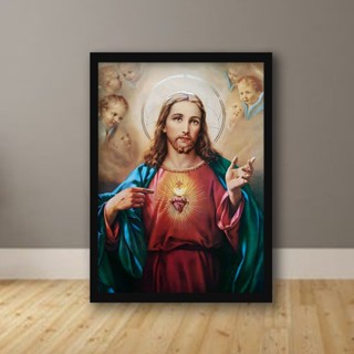 Quadro Sagrado Coração De Jesus Cristo C/ Moldura E Vidro
