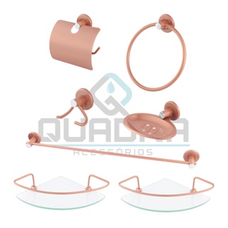 Kit Acessorios para Banheiro 5 Peças Rose + 2 Porta Shampoo Canto em Oferta na Shopee