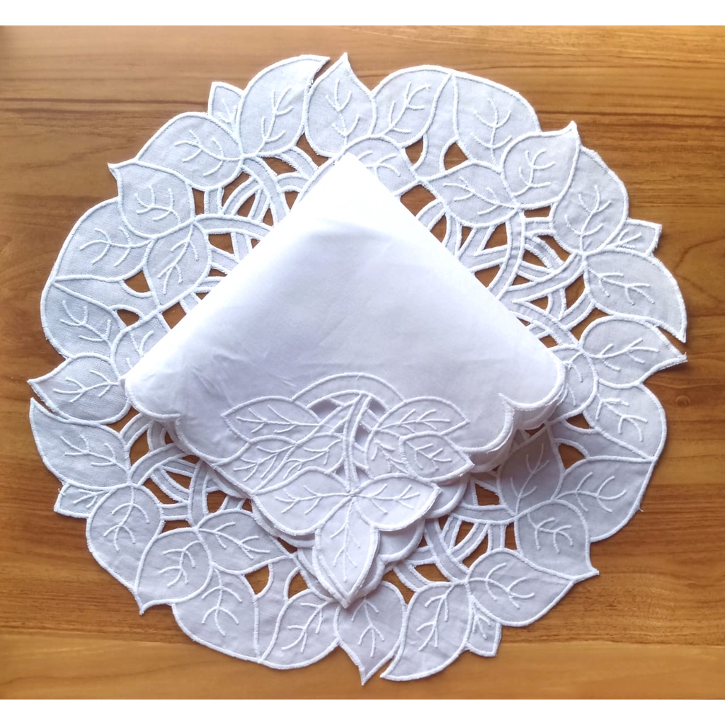 Kit jogo americano 8, 12, 16, 20 e 24 Peças - Sousplat e Guardanapo - Mesa Posta - Decoração Branco com Folhas.