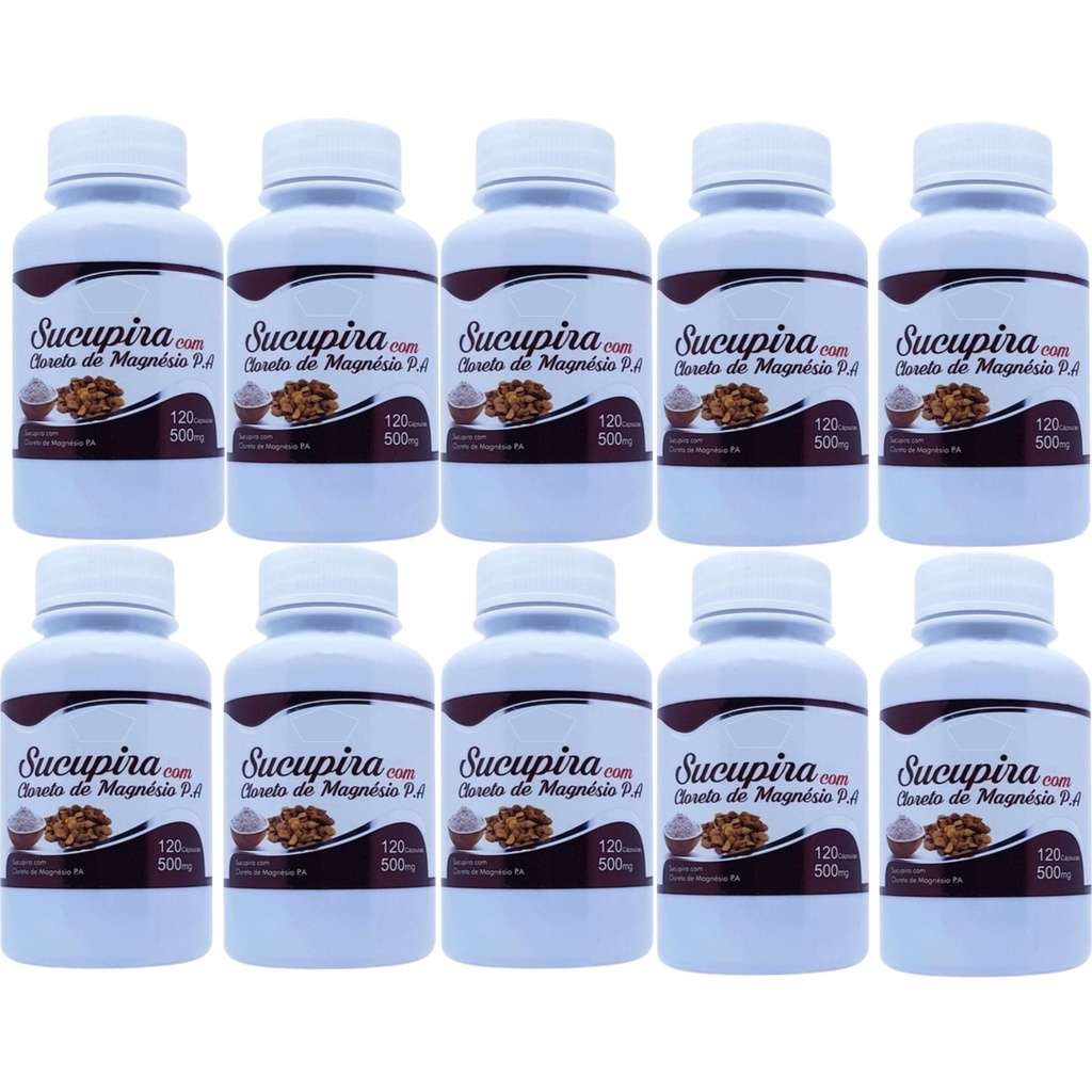 Sucupira Cloreto Magnésio Pa 10 frascos x 120 Cápsulas 500mg