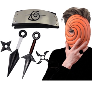 Mascara Tobi (Não Quebra) + Kit Kunais do Naruto com Bandana Renegada Flexivel Ajustavel