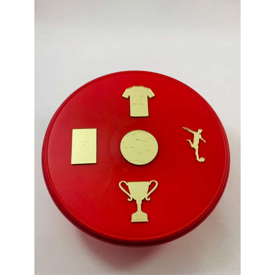 Aplique Futebol de Acrílico Espelhado Dourado 4 CM - Kit com 10 UND - Bola, Jogador, Camisa, Campo, Troféu, Times