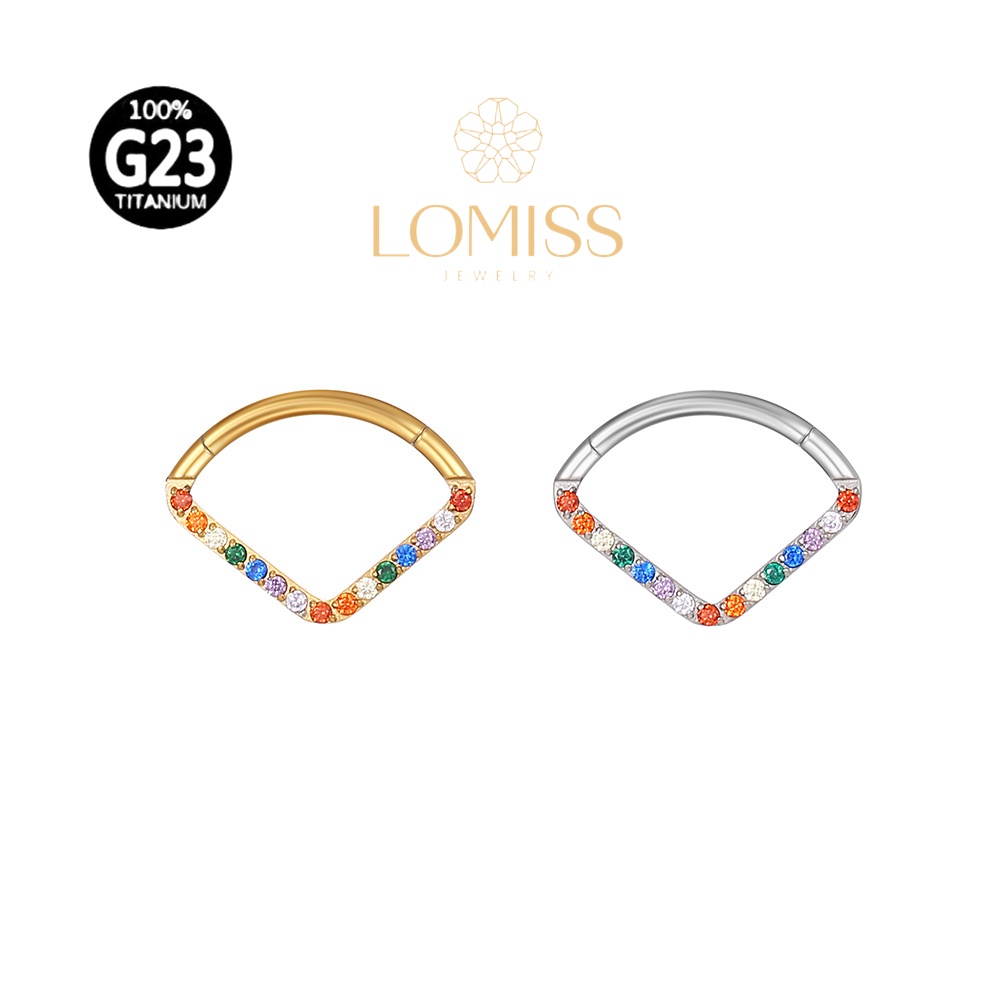 Piercing Orelha Argola Clik Triangulo Titânio PVD Zircônia Colorida - Fashion Accessories