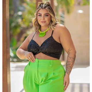 Cropped Top Paetê Nozinho De Tule Alcinha Plus Size