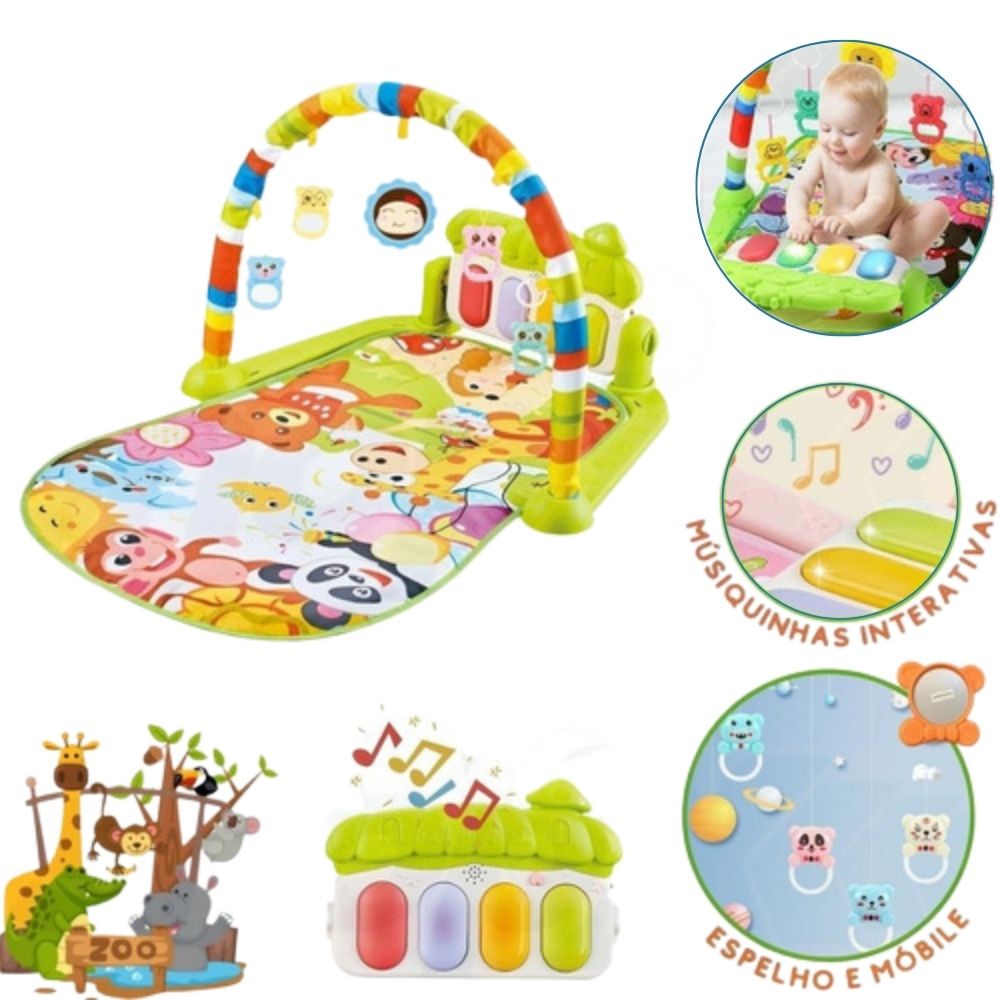 Tapete Atividades Bebê Ginásio Musical Com Teclado Acolchoado Móbile 4 Brinquedos 10 Canções