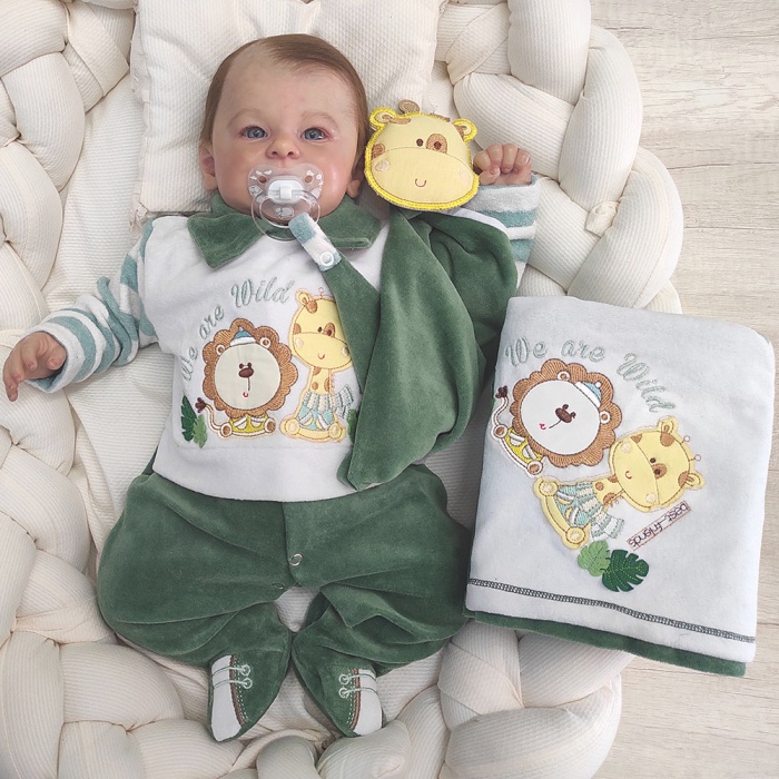 Saída de Maternidade Sonho Meu Bebê Menino Plush Safari Verde - Tamanho P