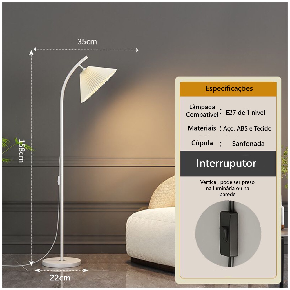 (8016)Luminária De Sala e Quarto 160 CM Para Leitura Iluminação Ambiente Abajur De Chão Ca...