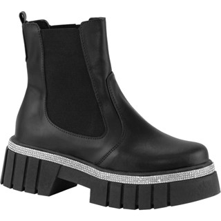 Bota Chelsea Feminina Coturno Plataforma Tratorado Strass Brilho Cristal Cano Curto Confortável Botinha Calce Fácil Flatform Macio Fashion