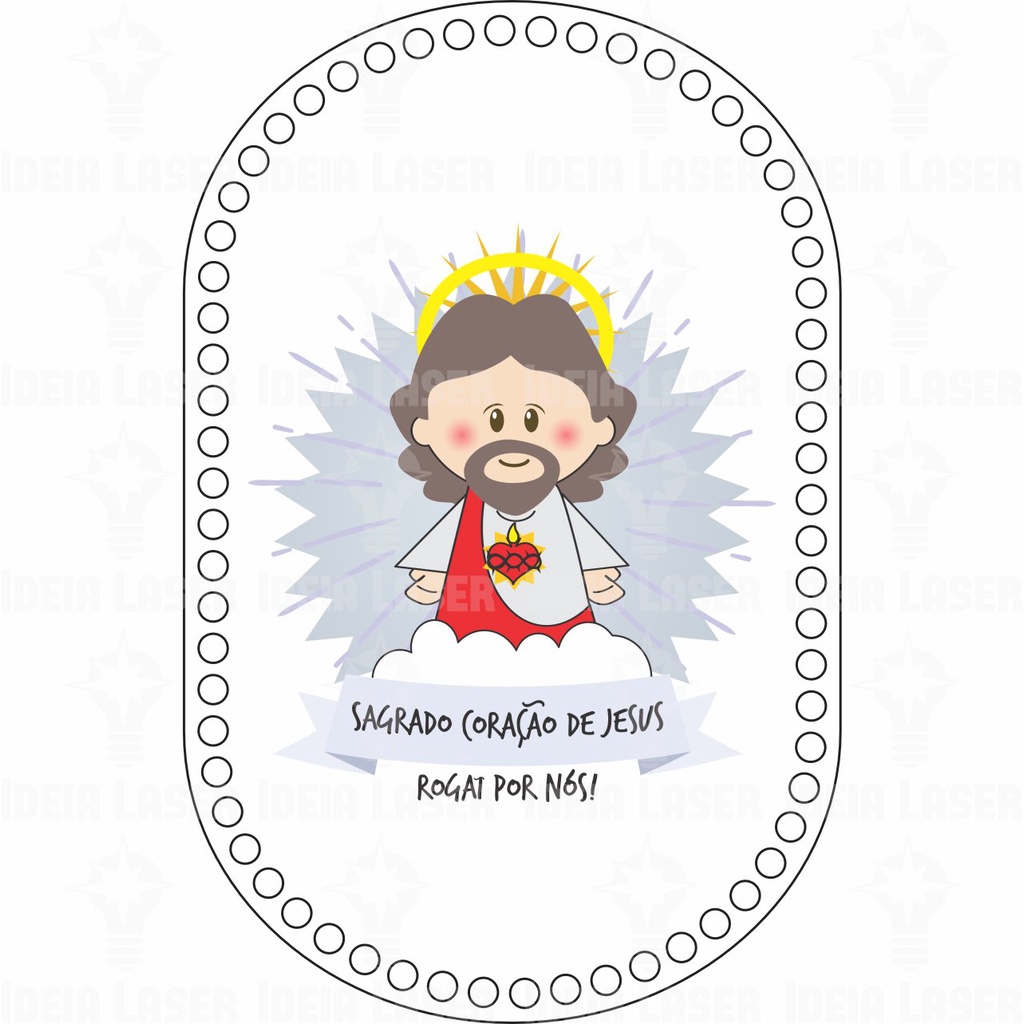 Base MDF Fio de Malha Crochê Mateira Base Reta Estampada Sagrado Coração de Jesus