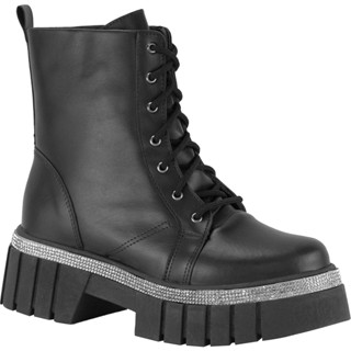 Coturno Feminino Tratorado Bota Strass Brilho Cristal Plataforma Confortável Botinha Cano Curto Flatform Macio Fashion