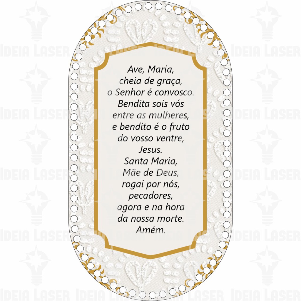Base MDF Fio de Malha Crochê Mateira Base Reta Estampada Oração Ave Maria