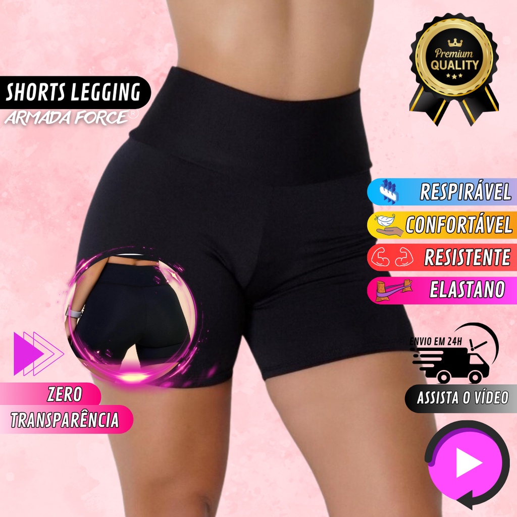 Short Legging Feminino Academia Leg Suplex Levanta Bumbum Armada Force Liso Confortável Meia Coxa Cintura Média Shortinho Legging Básico Poliéster Elastano Para Treinar Short Academia Leg Crossfit Esporte Clube Casual Corrida Leg P M G GG