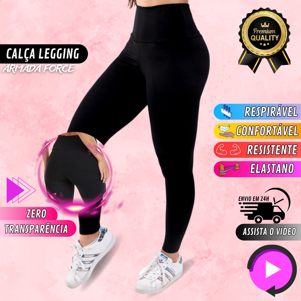 Calça Legging Academia Levanta Bumbum Suplex Premium Lisa Fitness Crossfit Poliéster Confortável Cintura Média Shortinho