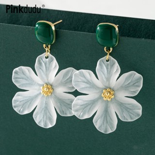 Pinkdudu Vintage Acrílico Petal Verde Brincos De Mola Encantadora 925 Prata Brinco Simples Para Jóias Femininas PD1022