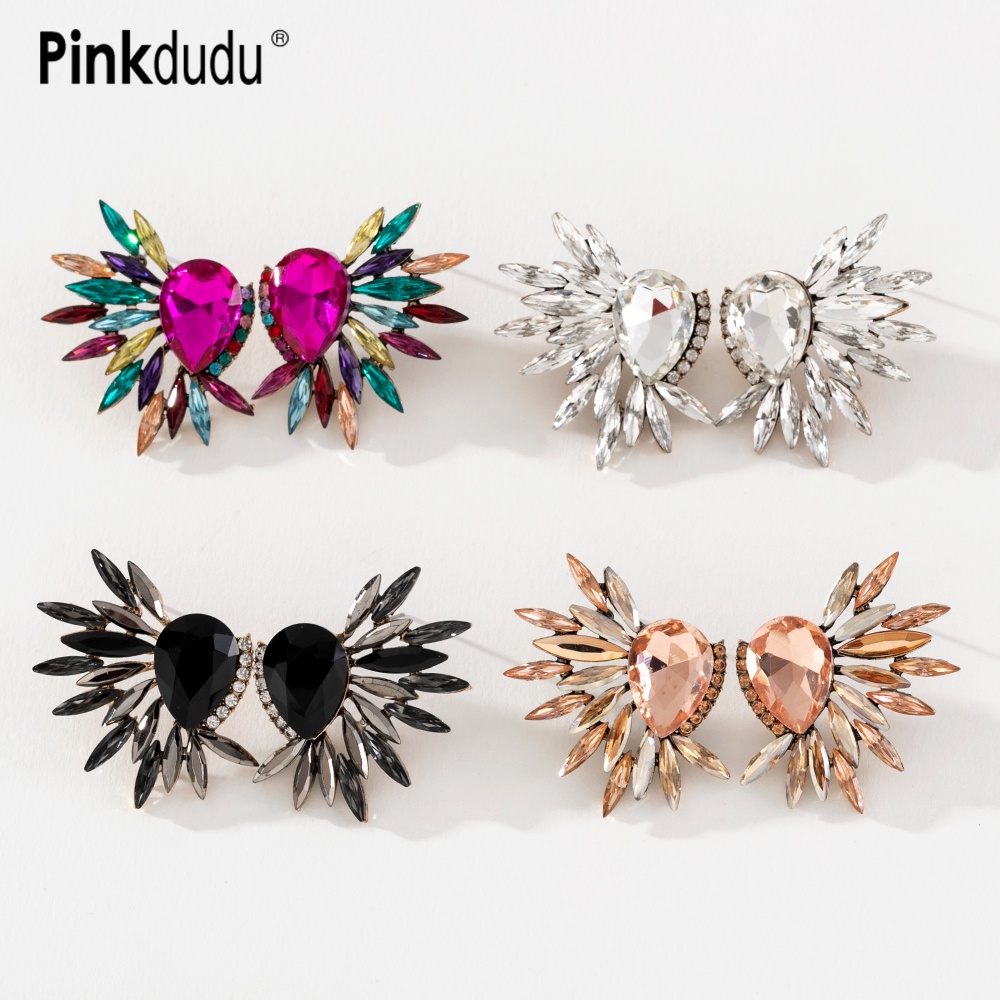 Pinkdudu Moda Cor Strass Brincos Gota De Água De Vidro Boho Diamante Geométrica Para As Mulheres Jóias PD842