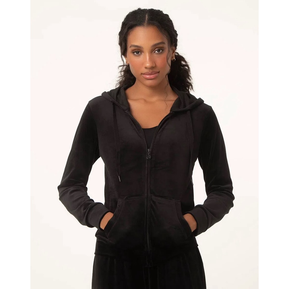 Jaqueta Feminina Básica Em Plush Com Capuz E Bolso Frontal Tamanhos P, M, G e GG