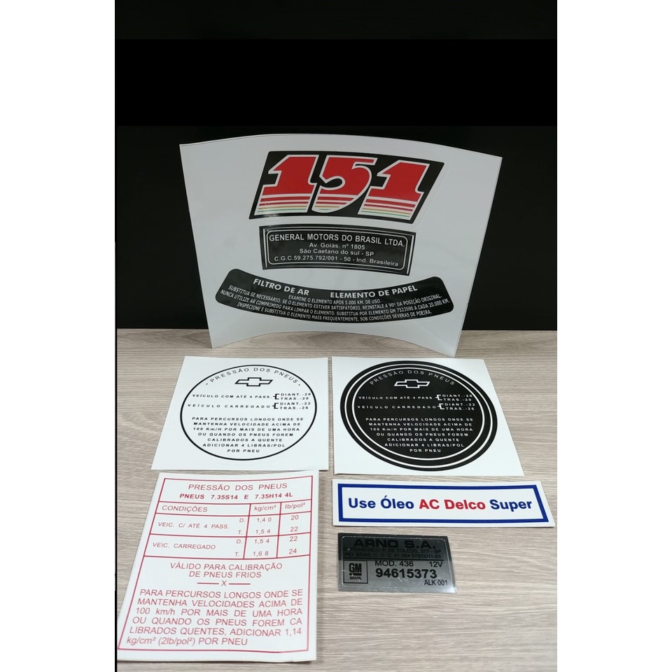 Kit Completo De Adesivos Opala 4cil. Motor 151 (Motor Azul 4cil. Opala Até 1977) - Selos E Adesivos Do Cofre, Motor E Lataria