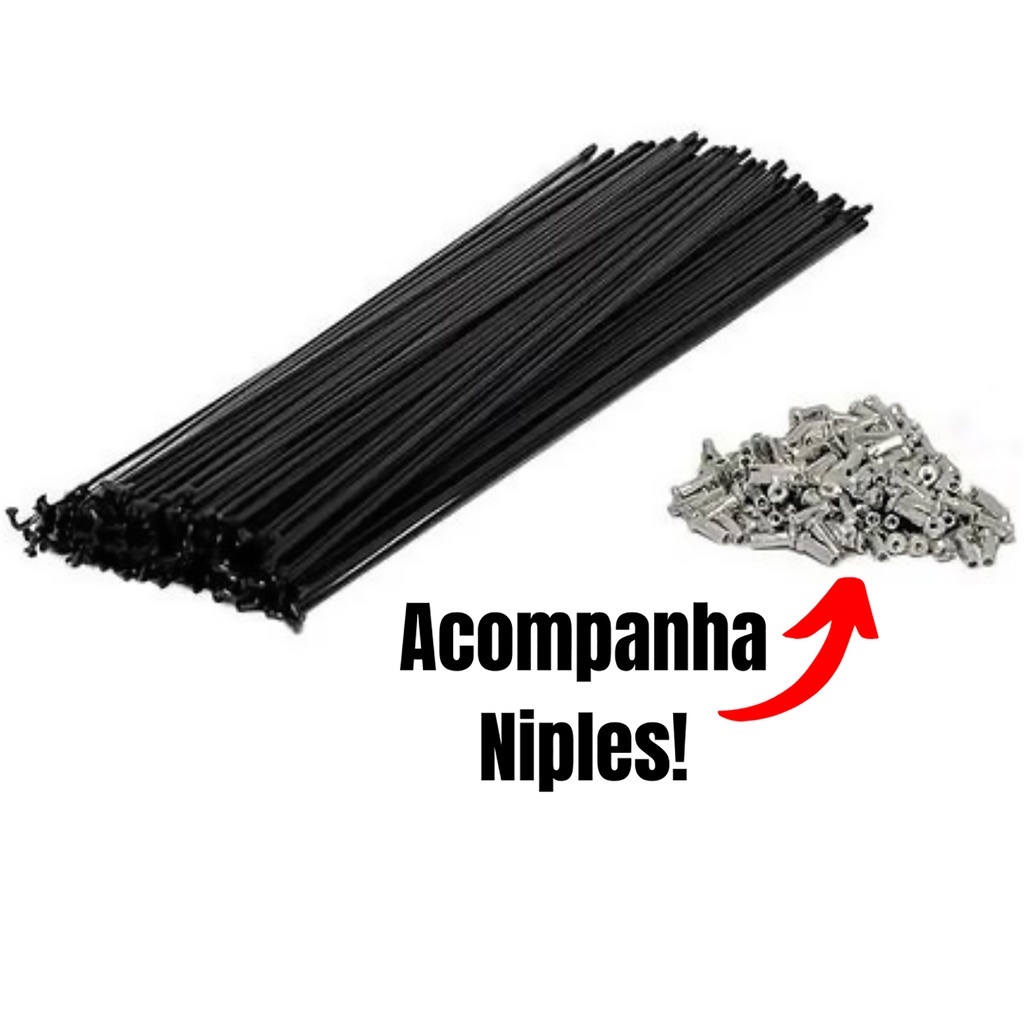 Raios de Bicicleta Aro 24, 26, 29, 700 (PRETO) com Niples