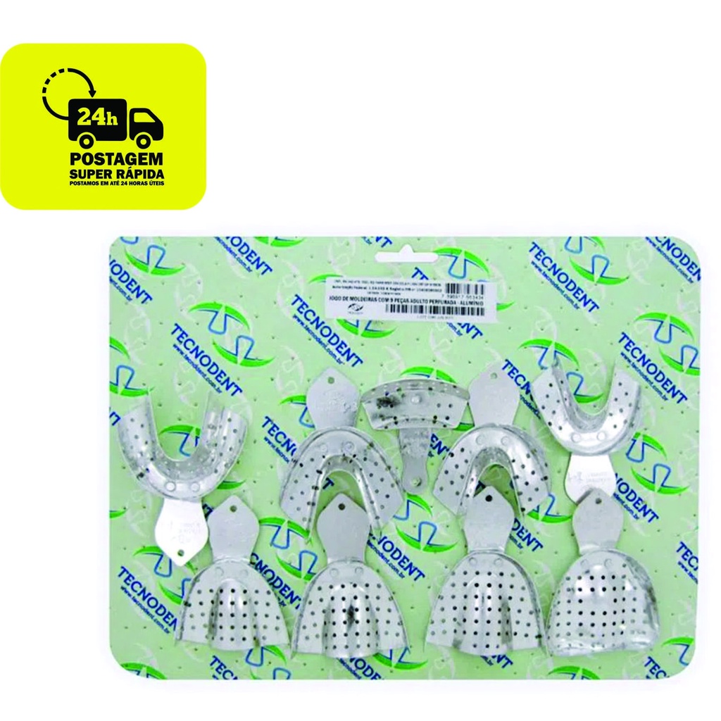 Moldeira Total Perfurada Adulto Alumínio 9 Peças - Tecnodent em Oferta na Shopee