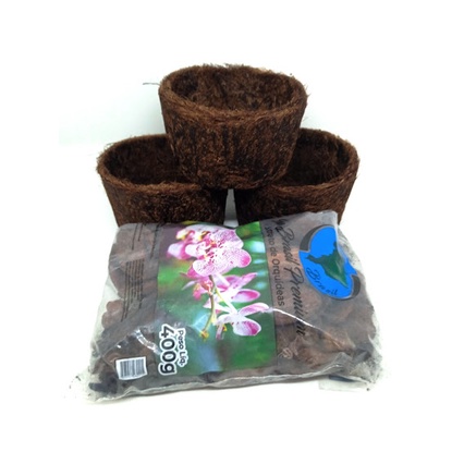 KIT 3 Vasos modelo Xaxim p FIBRA DE COCO + 1 Substrato Para Orquídeas com Casca de Pinus e Carvão.