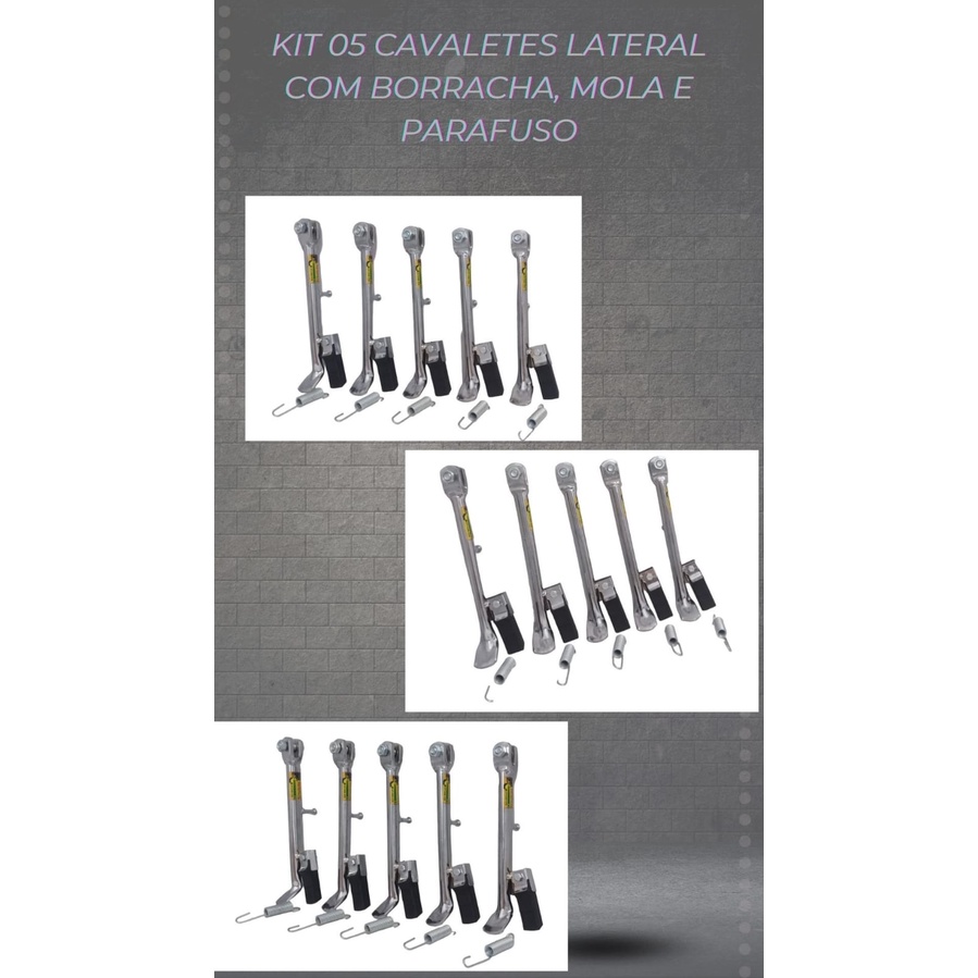 KIT-05 Cavaletes Lateral Completo Titan /Fan 125 /150 /160 Ano 83 a 23 COM MOLA E PARAFUSO CROMADO