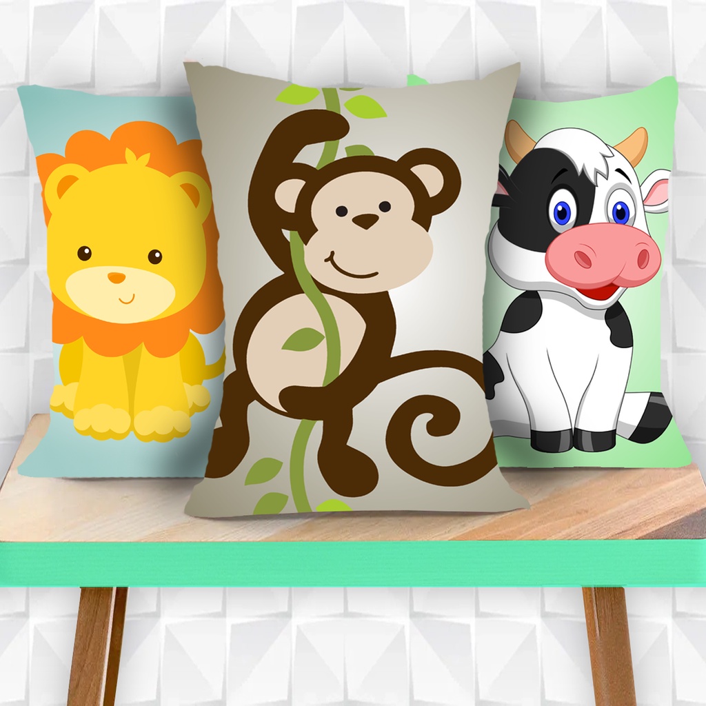 Almofada enfeite berço bebê quarto infantil bichinhos fazendinhasafari leãozinho zebra girafa macaco elefante presente em Oferta na Shopee