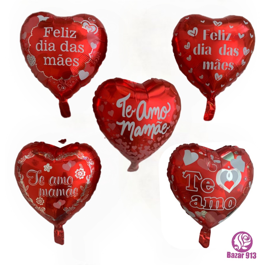 Kit 10 Balão Pequeno 22cm e Grande 45cm Metalizado Coração Vermelho para Dia dos Namorados Dia das Mães Festas Decoração