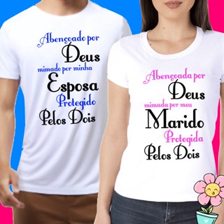 Kit Camiseta dia dos Namorados Casal Evangélica Abençoada por Deus protegida pelos dois ambos camisa personalizada